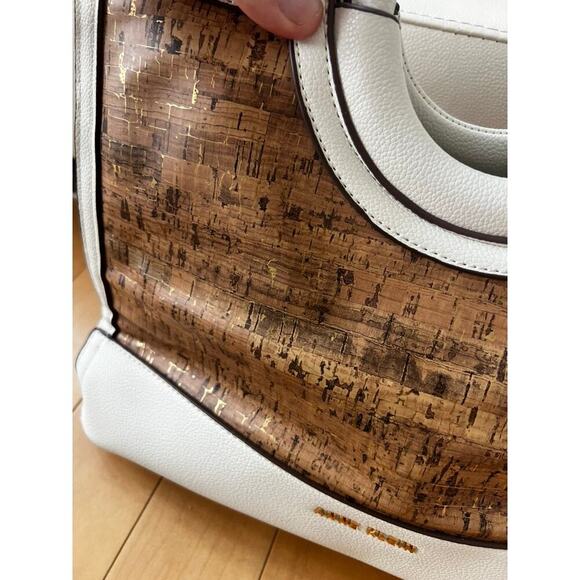 Anne Klein White & Corkrounded top handle satchel shoulder bag purse - Picture 7 of 12